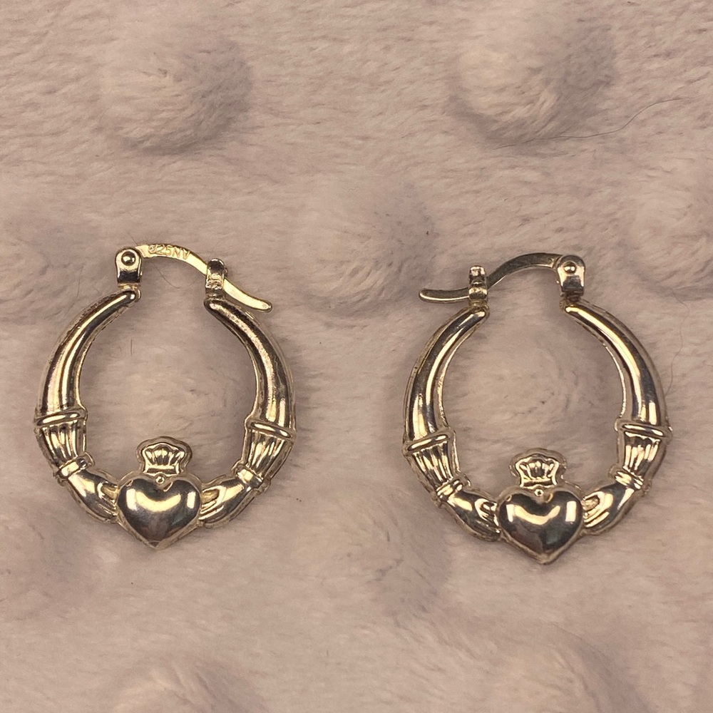Sterling Silver Irish Claddagh Hoop Earrings
